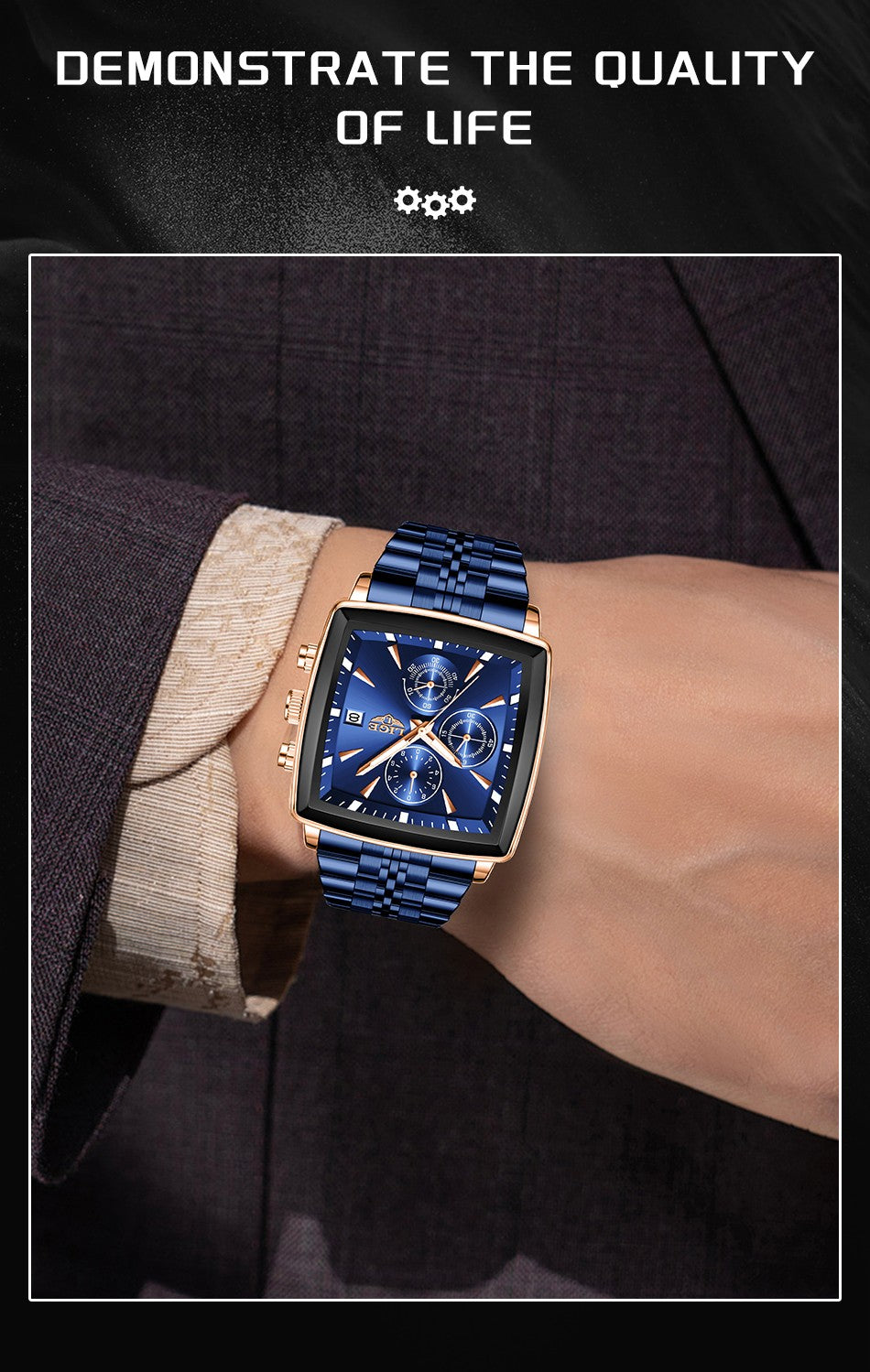 LIGE Top Brand Luxury Mens Watches Fashion Military Square Chronograph Quartz Wristwatches For Men Sports Waterproof Watch Men