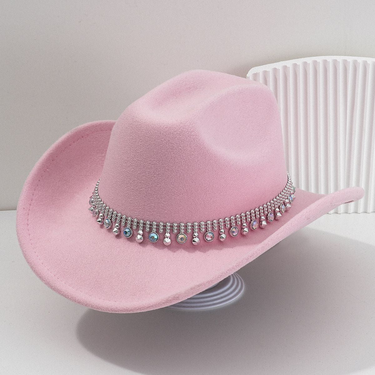Boné Feminino Ocidental Brilhante com Pedrarias Chapéu Panamá Jazz Festa Temática Boné Vintage com Aba Larga Chapéu de Cowgirl para Festa Viagem