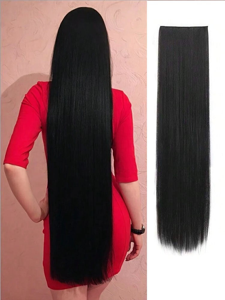 24 polegadas/32 polegadas/40 polegadas Cabelo Sintético Liso Comprido Aplique Tic-Tac Extensão de Cabelo Peça de Cabelo Natural Preta para Mulheres