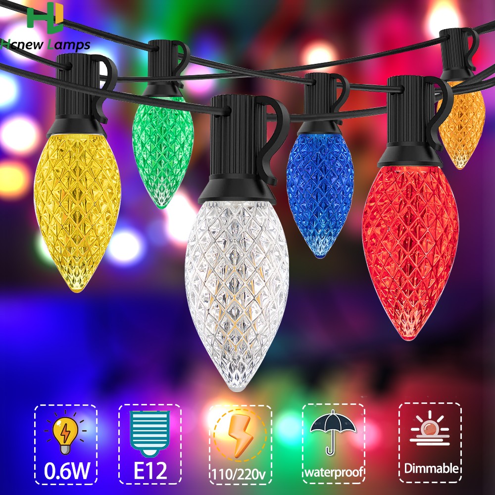 C7 Multicolor Garland Led String Lights 110V 220V E12 0.6W Waterproof Plastics Anti-Drop Festoon New Year's Brithday Light Chain