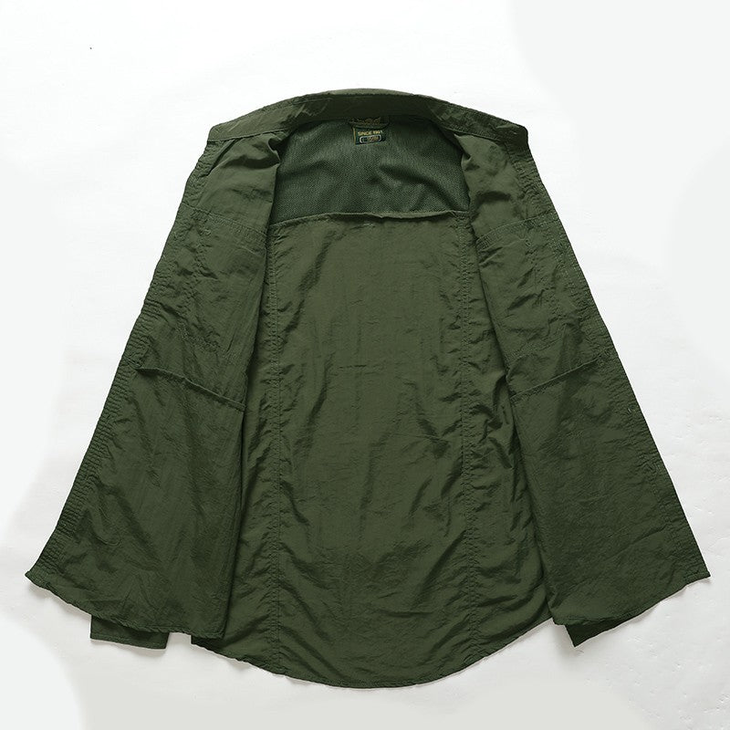 2024 New Summer Cargo Shirt for Men Long Sleeve 2-Pocket Shirts Outdoor Casual Colthing Solid Color Quick-dry Tops Overshirt