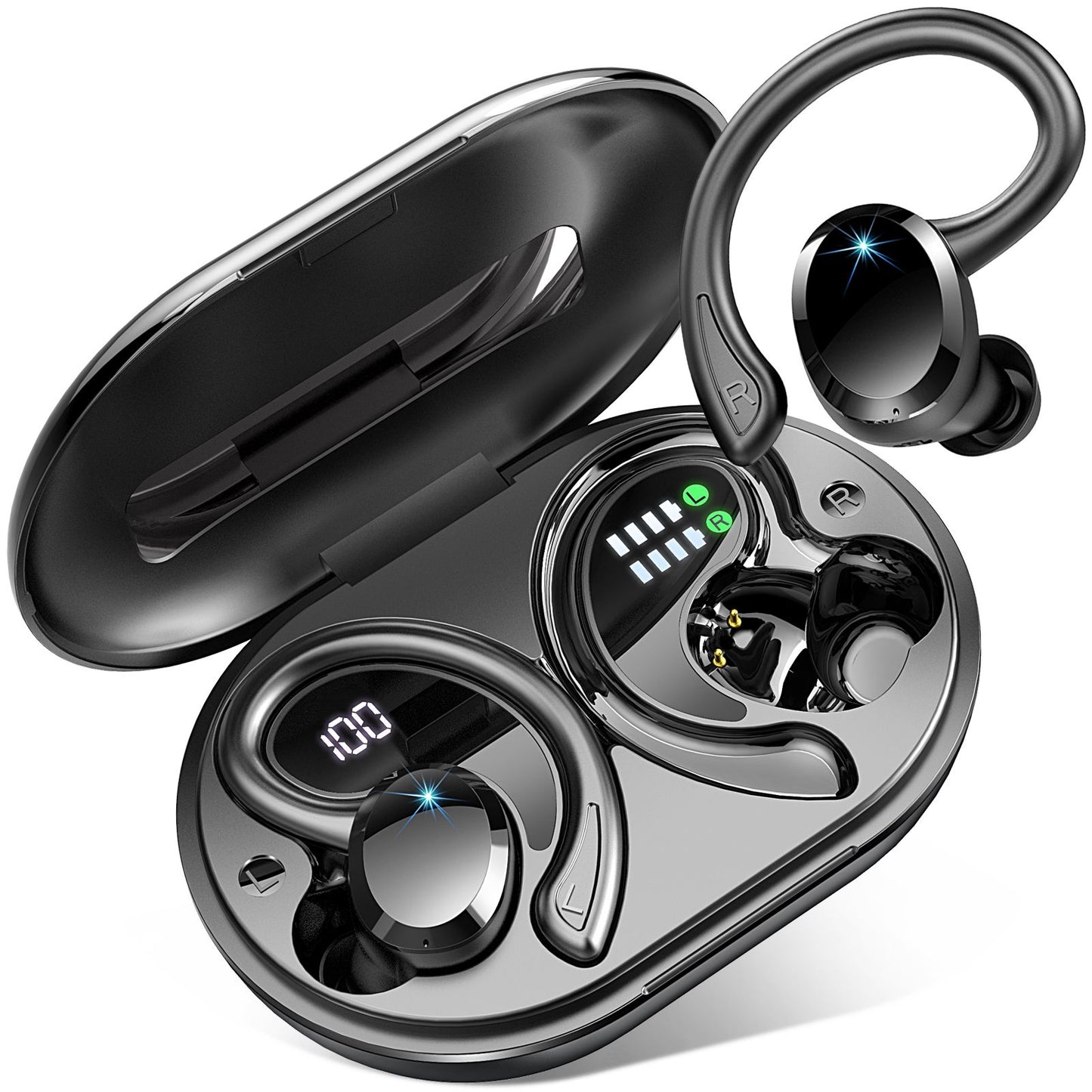 Fones de ouvido sem fio, Fones de ouvido Bluetooth 5.3 com graves estéreo, Microfone intra-auricular com cancelamento de ruído, Fones de ouvido esportivos IP7 à prova d'água, 40h de reprodução.