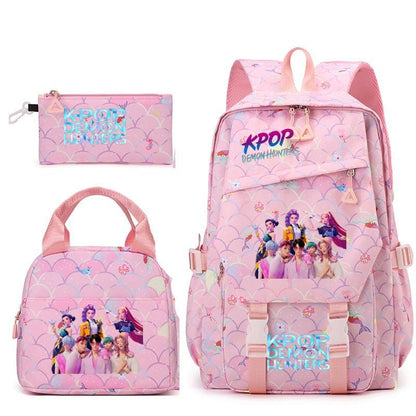 3pçs Mochilas K-pop Demon Hunters Desenho Animado Anime Escolar com Lancheira Mochilas Infantis Impermeáveis Presentes para Aluno