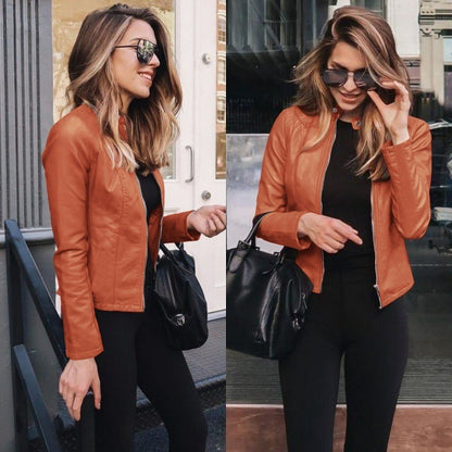 New Women Slim Faux Leather Jacket High Street Classic Moto Biker PU Leater Jacket New Spring Autumn Basic Zipper Coat Outerwear