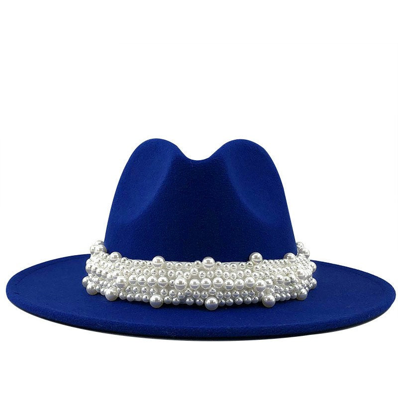 Chapéu Fedora De Lã Feminino Masculino Com Fita De Pérolas Cavalheiro Elegante Senhora Inverno Outono Aba Larga Igreja Panamá Sombrero Boné De Jazz 60CM