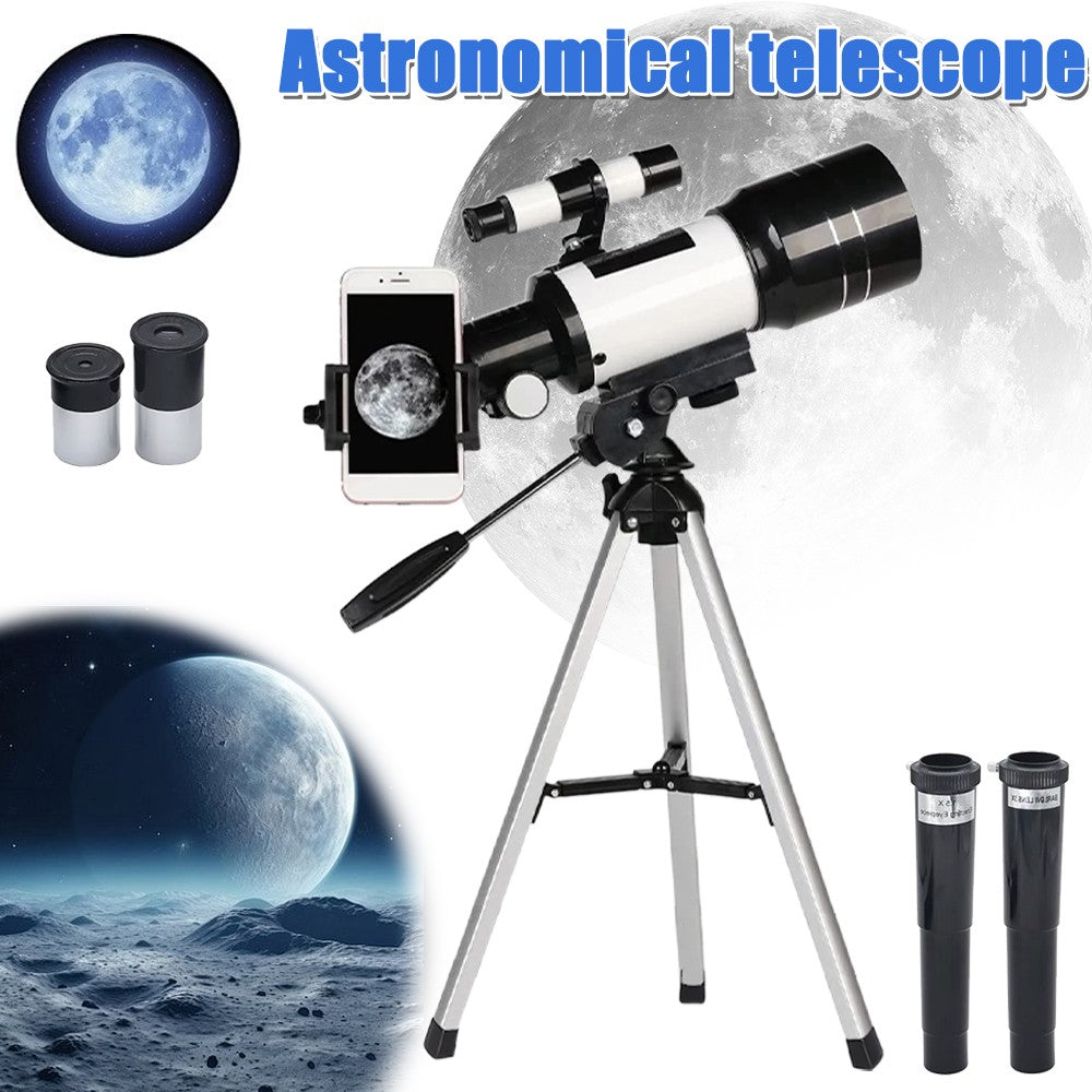 Telescópio Astronômico 150X, Telescópio Refrator Portátil de Viagem com Abertura de 70mm com Adaptador de Telefone e Controle Remoto Sem Fio