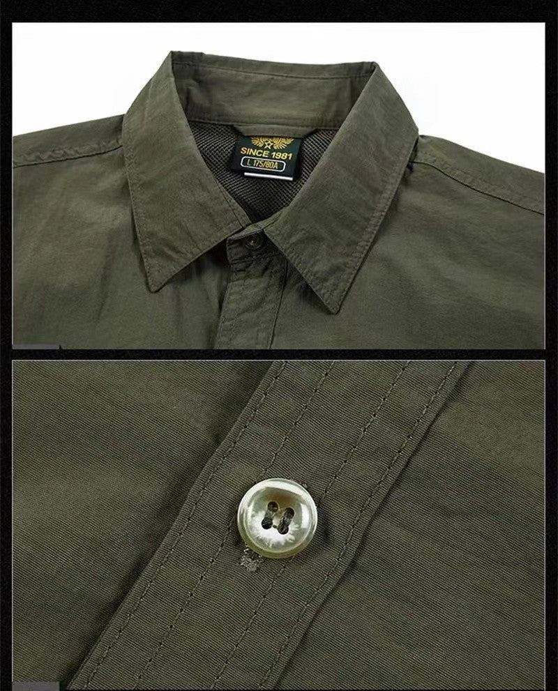 2025 Summer Cargo Shirts for Men Short Sleeve 2-Pocket Outdoor Casual Shirt Quick-dry Tops Lapel Single-Breasted Men's Shirts