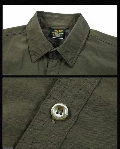 2025 Summer Cargo Shirts for Men Short Sleeve 2-Pocket Outdoor Casual Shirt Quick-dry Tops Lapel Single-Breasted Men's Shirts