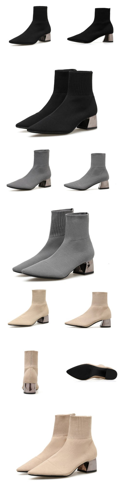 Eilyken Fashion Knitted Stretch Fabric Sewing Women Ankle Boots Square Heels Winter Pointed Toe Ladies Sock Booties