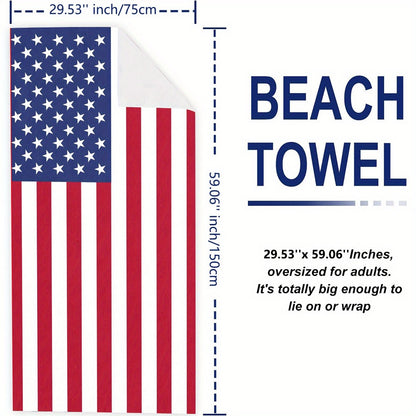 American flag pattern oversized beach towel, quick-drying bath towel, suitable for outdoor swimming, gym and camping