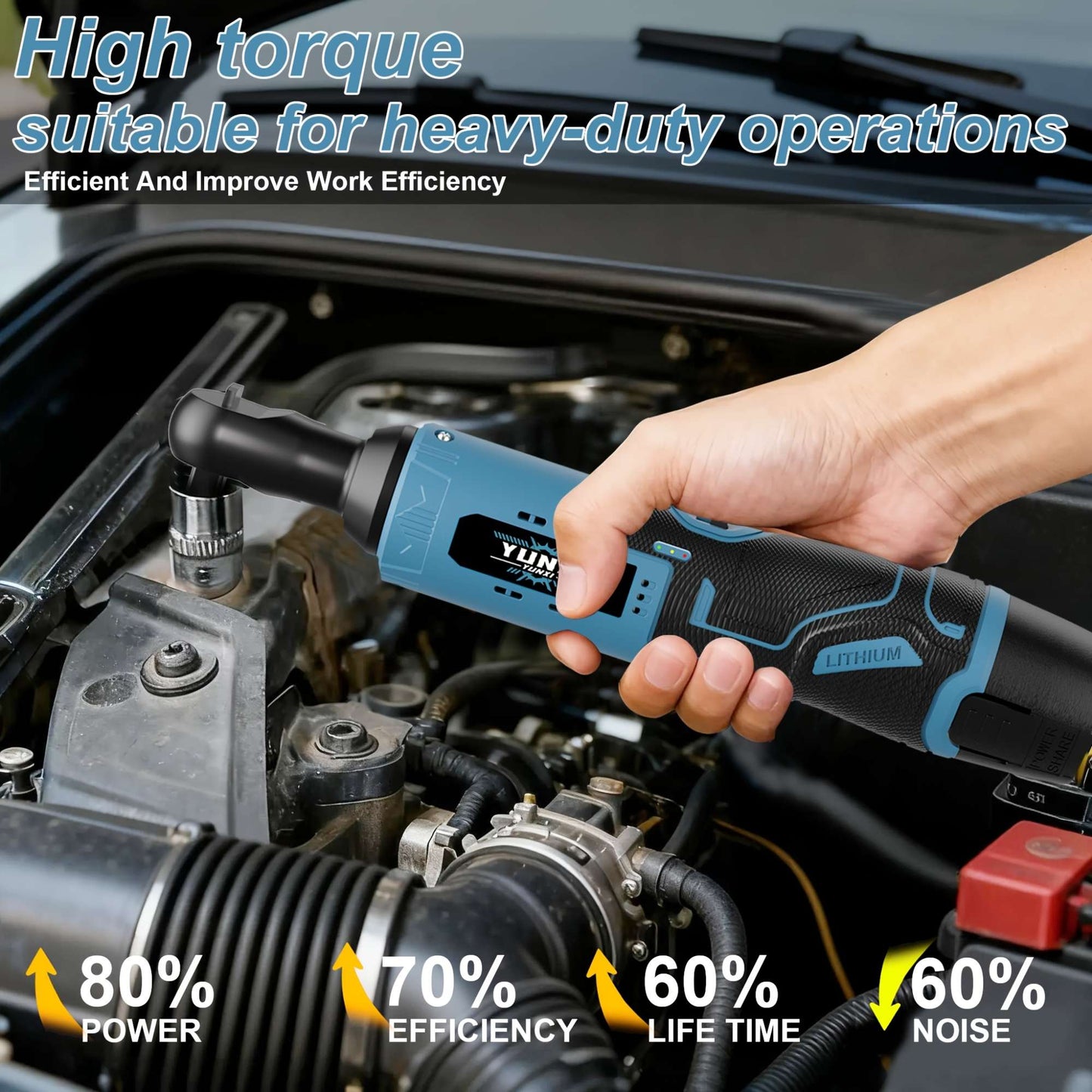Conjunto de chave catraca elétrica sem fio, chave catraca elétrica sem escova, kit de catraca sem fio 12V, parafuso e porca para reparo automotivo