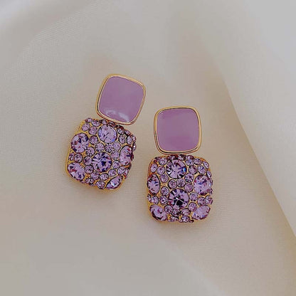 Novos Brincos Femininos Geométricos de Cristal Brilhante Roxo Vintage Contratados Doces Adoráveis Finos Brincos Pendentes Joias