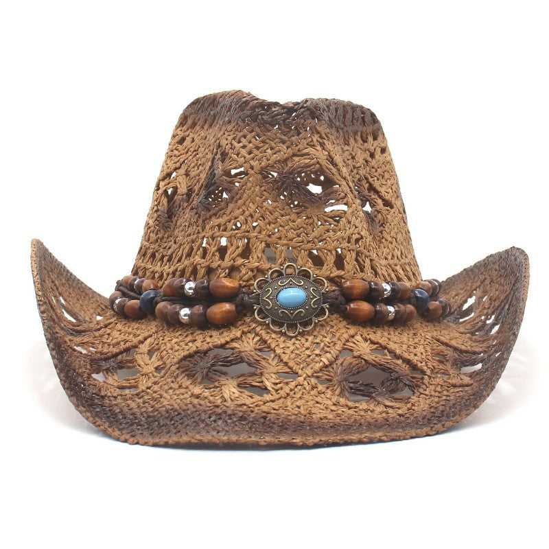 New outdoor beach sun protection and breathable cowboy hat with ethnic style, western sun protection and shading
