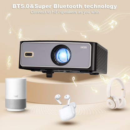 Projetor DESS 4K Decodificação 2000 ANSI BT5.0 WiFi6 Foco Automático Correção Trapezoidal Projetor de Filmes Inteligente 1920×1080P Com Iluminação LED