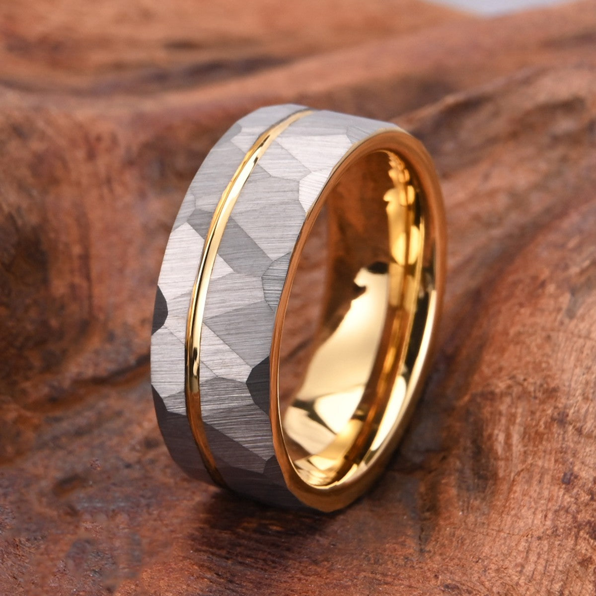 Anel de tungstênio martelado 8MM alianças de casamento masculinas anillos bague homme pareja de compromiso joias de moda anéis de noivado