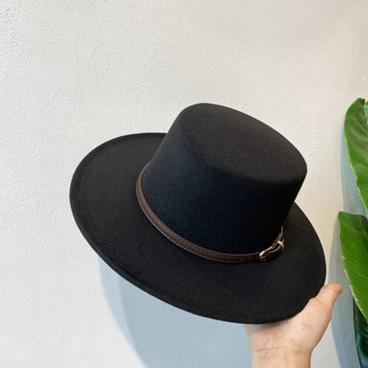 Chapéu Fedora de Lã Feminino com Fivela Decorada Aba Reta Feltro Retrô Jazz Boné Inverno Outono Quente Estilo Britânico Boater