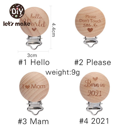 [Sale] Let's Make 5Pcs Baby Teething Beech Wooden Pacifier Chain Clip Baby Food Grade Shape Holder Dummy Clip for DIY Accesories