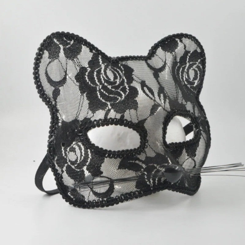 Lace Cat Face Mask Women Halloween Cosplay Costume Accessory Masquerade Party Prop