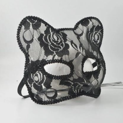 Lace Cat Face Mask Women Halloween Cosplay Costume Accessory Masquerade Party Prop