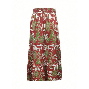 Plus Size Elegant Women Print Elastic Waist Skirt Femme Patchwork Slim SkirtStreetwear Casual Ankle-Length Long Skirt