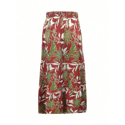 Plus Size Elegant Women Print Elastic Waist Skirt Femme Patchwork Slim SkirtStreetwear Casual Ankle-Length Long Skirt