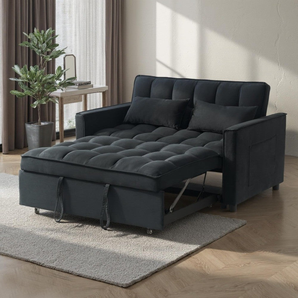 Sleeper Sofa Bed, 3-in-1 Velvet Pull Out Couch with Armrests, Storage Pockets and 2 Pillows, Adjustable Backrest, Sofa Bed Couch