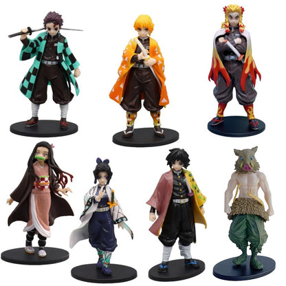 Boneco de Ação do Anime Demon Slayer - Kamado Tanjirou com Agatsuma Zenitsu e Nezuko, Brinquedos de PVC Kimetsu No Yaiba Guerreiros