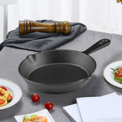 Frigideira de Ferro Fundido com Bico Antigotejamento Pré-Temperada, Utensílio de Cozinha Seguro para Forno, Acampamento, Uso Interno e Externo