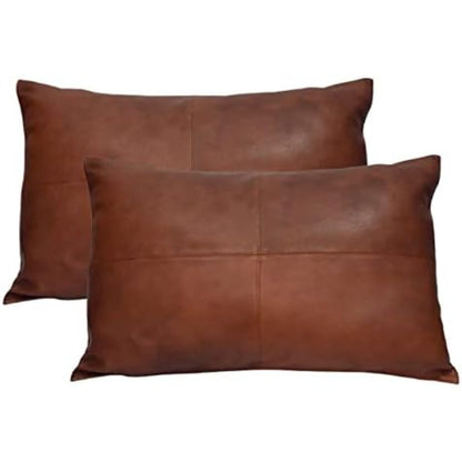 Lambskin Leather Pillow Cover - Dolly Lamb Sofa Cushion Case - Decorative Throw Cover for Living Room and Bedroom, 12x20 Inches