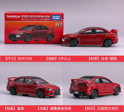 TOMY Mitsubishis JDM Lancer Evo X Carros de liga leve e veículos de brinquedo Modelo de carro em miniatura em escala para crianças