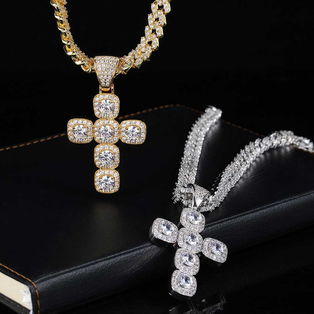 2026 Hip Hop Cross Pendant Necklace for Men 4mm Zircon Tennis Chain Ice Sparkling Necklace for Women Punk Jewelry Fashion Gift