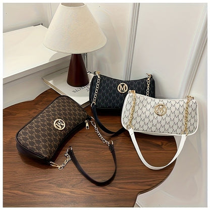 Vintage Underarm Bag for Teenager Letter Print Crossbody Small Square Bag with Chain Shoulder Handbag Adjustable Crossbody Strap