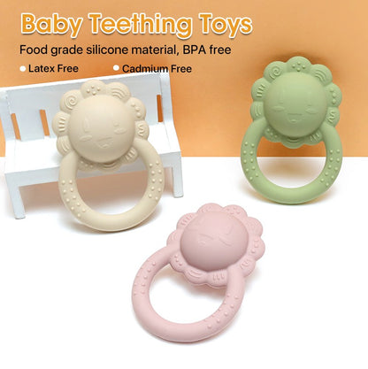 Mordedor de urso 2025 chocalho de leão para bebê com sino de girassol mordedor de silicone brinquedo de 0 a 1 ano brinquedo musical para bebê mordedor para bebê
