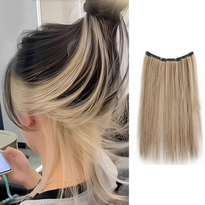 Extensão de Cabelo Sintético Liso Com Clip, Peça Única, 4 Clips, Camada Interna Escondida, Cor de Cabelo, Peruca de Cor
