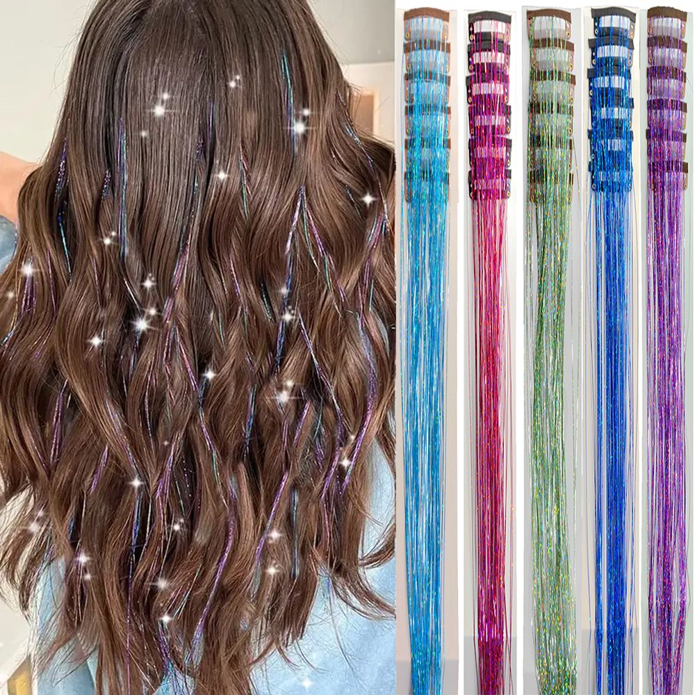 6 peças de extensões de cabelo com presilha Tinsel, pacote com 6 peças de Tinsel para cabelo de 20 polegadas, extensões de cabelo com glitter resistentes ao calor