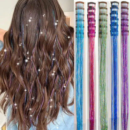 6 peças de extensões de cabelo com presilha Tinsel, pacote com 6 peças de Tinsel para cabelo de 20 polegadas, extensões de cabelo com glitter resistentes ao calor