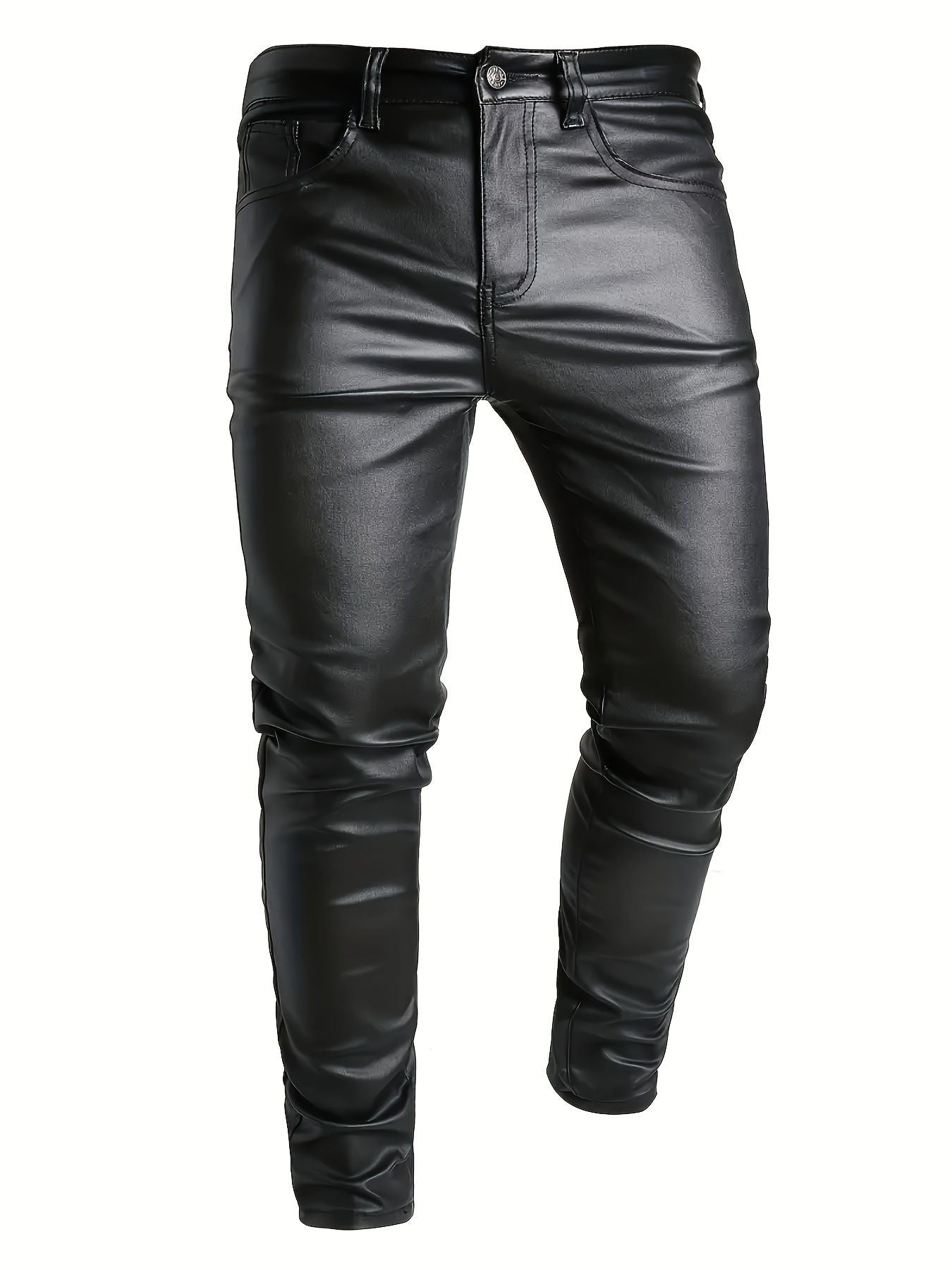 European and American men's plus size hot fashion black leather pants trend high-end slim fit small leg pants versatile pants