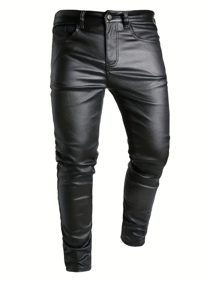 European and American men's plus size hot fashion black leather pants trend high-end slim fit small leg pants versatile pants