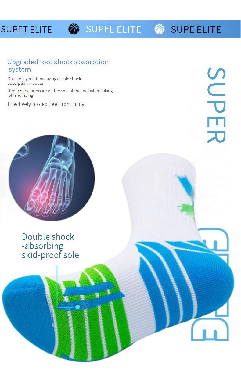 1 Pair High Tube Professional Practical Sport Socks Men's Towel Bottom Thickened Shock Absorbing Contrast Color Elite Socks