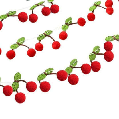 Cherry Garland Decoration Cherries Birthday Wedding Decoration Christmas Pompom Threading Banner Bedroom Wall Decoration Hanging