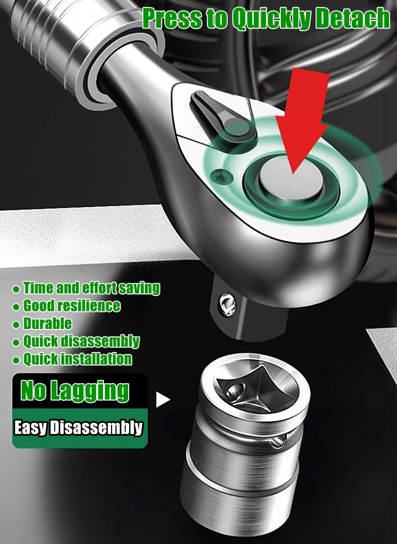 Chave Catraca Telescópica Soquete para Reparação Automotiva, Conjunto de Catraca com Cabeça Ajustável, Chave de Liberação Rápida de 72 Dentes, Ferramenta Manual