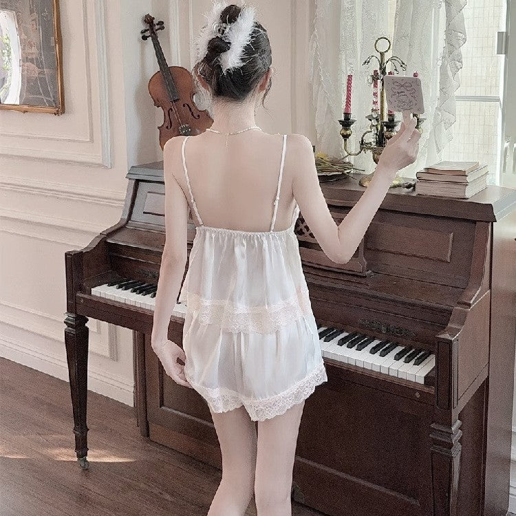 French-Style Strapless Nightgown for Women Summer Strapless Robe Two-Piece Set Summer Purely Sensual Beauty Straps with Padded C