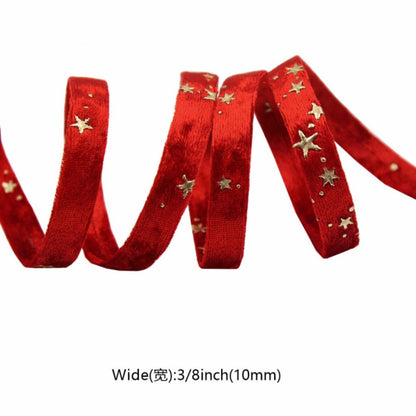 Double-sided Velvet Ribbons Hot Stamping Stars DIY Gift Wrapping Wedding Bouquet Christmas Party Supplies Decor Hair Accessories