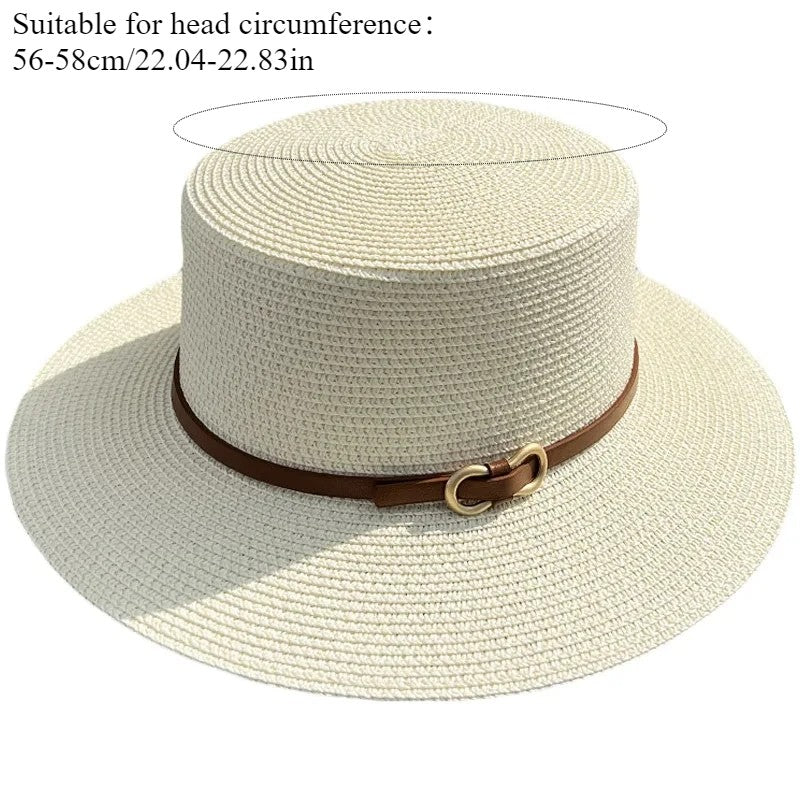 Simple Straw Summer Women Beach Hat Female Casual Panama Hat Women Flat Brim Bowknot Straw Cap Girls Sun Hat