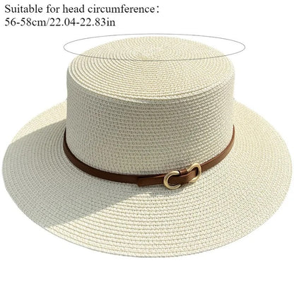 Simple Straw Summer Women Beach Hat Female Casual Panama Hat Women Flat Brim Bowknot Straw Cap Girls Sun Hat
