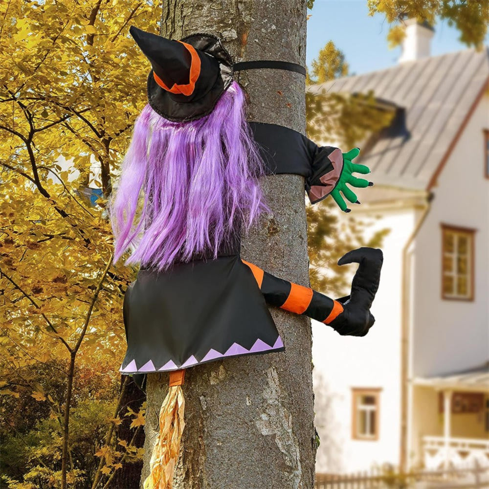 Halloween Crashing Witch Into Tree Outdoor Decoration Classic Flying Witch Pendant Decor for Yard Lawn Patio Porch Decorations