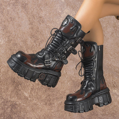 Personalized Short Boots Motorcycle Boots Heavy Metal Versatile Mid-Calf Women's Rock Dark Cyberpunk