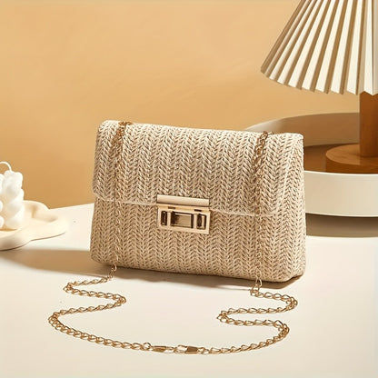 Women's Elegant Woven Straw Shoulder Bag, Multi-Functional Crossbody/Handbag with Polyester Lining Fashion Wallet Cute Small Bag