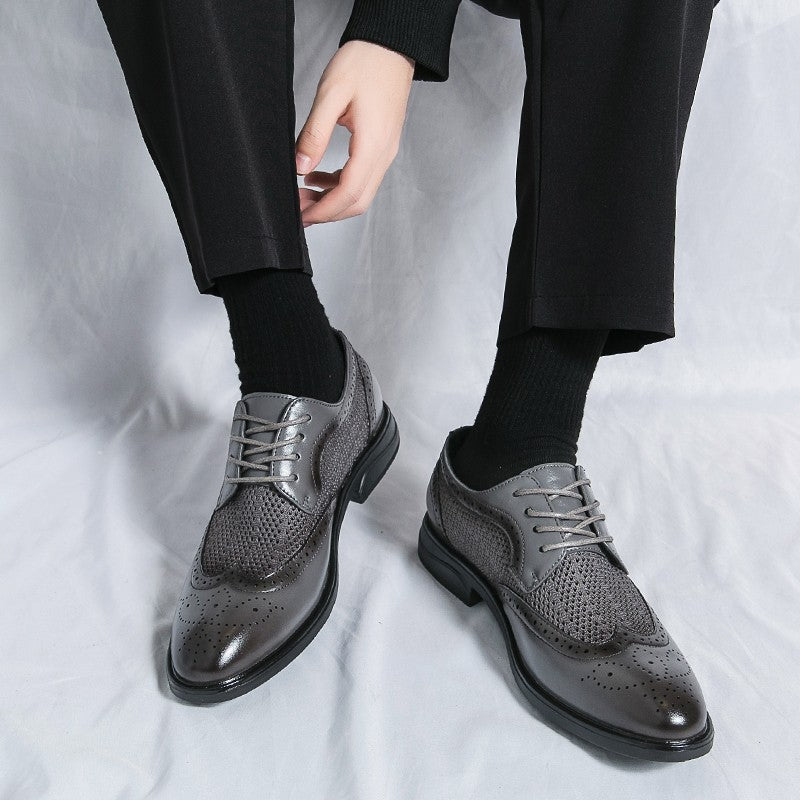 Designer New Brogue Men Brand Business Party Oxford Leather Shoes Male Fashion Summer Breathable Solid Color Leather Mesh Shoes