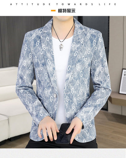 New Floral Pattern Autumn Winter Men's Suit Slim Fit Youth Formal Single Blazer Jacket